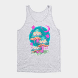 Trippy Mushroom and Moon Drawing Tank Top